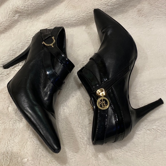 Lauren Ralph Lauren Ahava Black Leather Pointy Shoe Booties Ankle Boots Sz 8 VGC - Picture 7 of 12